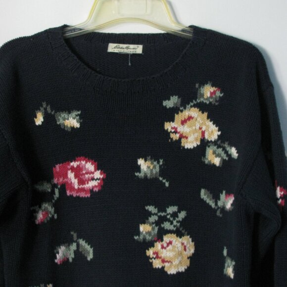 * Eddie Bauer Sweater Large NWOT Warm Heavyweight Floral Blue - Picture 2 of 4